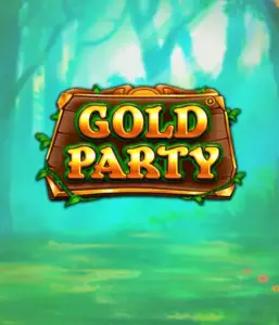 Discover the fairy-tale forest of Gold Party slot by Pragmatic Play, featuring a rustically styled wooden sign decorated with golden letters. The setting is a green forest adding a sense of mystery to the slot's theme. Great for players who love enchanted forest settings, offering a whimsical gaming experience. 